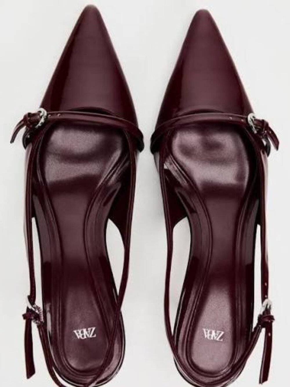 ZARA Burgundy Patent Slingback Kitten Heels US 8